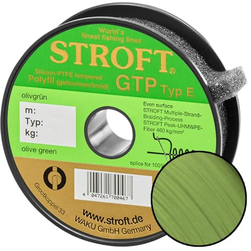 Stroft Schnur GTP Typ E oliv grün 200m geflochtene Angelschnur - 8-Fach PE Braid, rund & leise, extrem Abriebfest, hohe Tragkraft, ohne Coating, für Spinnfischen auf Hecht, Zander & Barsch