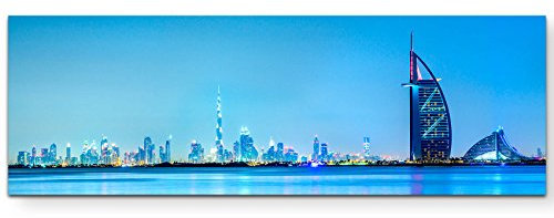 Eau Zone Wandbild auf Leinwand 120x40cm Skyline Dubai