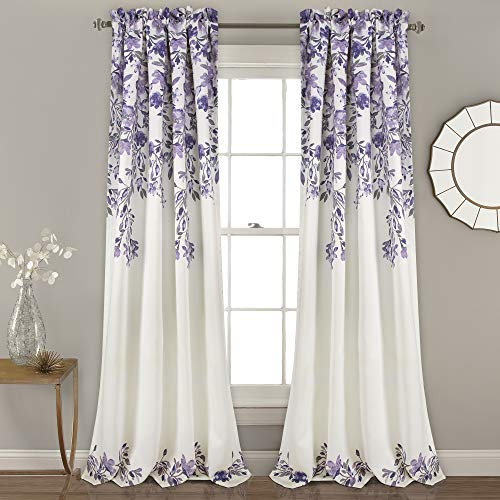 Lush Decor, Violett und Grau Tanisha Vorhänge, Raumverdunkelung, Blumenranken-Druck, Fensterpaneel-Set, 213,4 x 132,1 cm, Polyester, W 52 x L 84 (1 Panels)