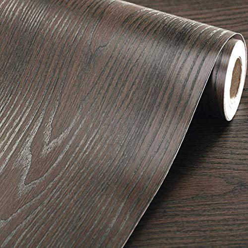 WDragon Self-adhesive Thick Dark Brown Wood Grain Textured Vinyl Decorative Paper Counter Top Paper Furniture Cabinets Wardrobe Shelf Liner Wallpaper,30cm X 200cm