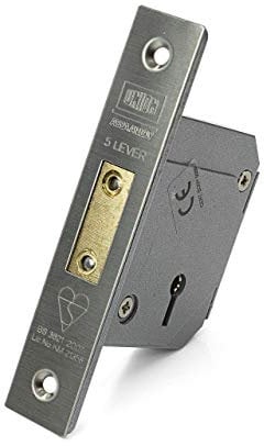 Union/Chubb 3G114E - 5 Lever Deadlock - BS3621:2007-80mm Case - Satin Chrome- Heavy Duty Deadlock - Supplied with 3 Extra Keys Free of Charge Worth Over £14.40