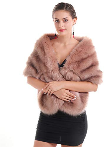 Châle en fausse fourrure pour femme - Longue robe de mariée - Col cape - Écharpe et châles pour fête de mariage - Hiver, Châle rose, L