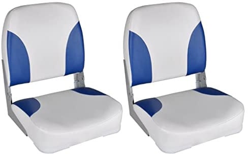 vidaXL 2x Bootssitz Klappbare Rückenlehne mit Blau-Weißem Kissen Bootsstuhl Steuerstuhl Anglerstuhl Bootssitze Boot Sitz 41x36x48cm