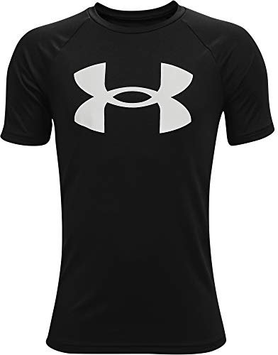 Under Armour Boys Tech Big Sports T Shirt With Logo, Super-Soft Sportswear, Black/White, YXL