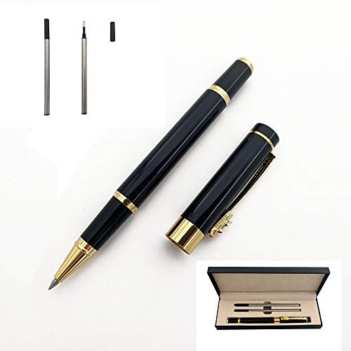 Accod Kugelschreiber mit feiner Spitze, High-End Business Signature Pen Metall Pen Clip schwarze Tinte Tintenroller mit zwei 0,5 mm minen Geschenk Pen Premium Geschenkbox (schwarz)