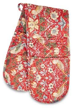 Strawberry Thief Red Design Quilted Double Oven Glove 100% William Morris Gallery