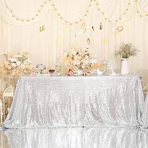 Eternal Beauty Pailletten-Tischdecke, 60 x 102 cm, rechteckige Pailletten-Tischdecke für Party, Kuchen, Dessert, Tisch, Ausstellungen, Veranstaltungen, Silber