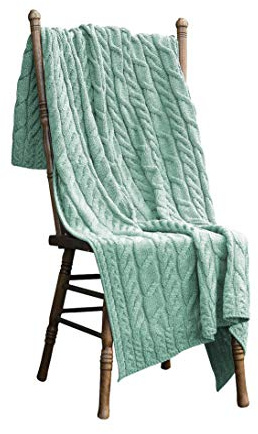 Aran Woollen Mills Irische Zopfstrickdecke, superweiche Merinowolle, Überwurf, hergestellt in Irland, 101,6 x 152,4 cm, Meeresschaumgrün