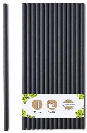 BIOZOYG Jumbo Papier Trinkhalme 23cm Strohhalm 8mm Ø I Trinkhalm biologisch abbaubar I schwarze Strohhalme umweltfreundlich I Party Trinkhalme für Smoothies I Papierstrohhalme 3450 Stück