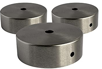 AMARCORDS - 3 Auvents de plafond en métal, cache fil pour lustre couleur NICKEL, boîtier de lampe complet avec accessoires serre-câbles, vis et support de plafond. Diamètre 77mm hauteur 26mm