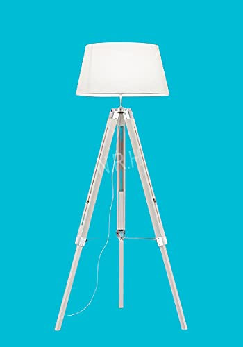 Nautical Replica Hub Beautiful White and Chrome Wooden Tripod Floor Lamp Vintage Style Decor Lamp(Without Shade)
