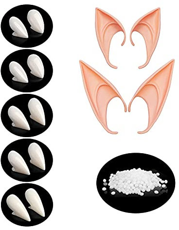 Anguxer Vampir zähne, 5 PCS vampirzähne + 2 PCS elfenohren, für Cosplay, Halloween