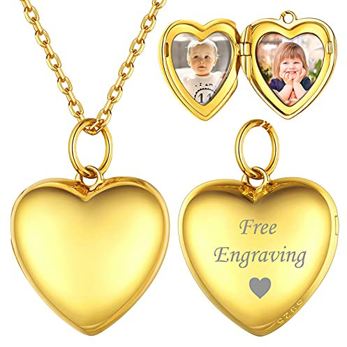 ChicSilver goldener Herz Medaillon zum öffnen für 2 Foto Personalisierter Damen Mädchen Photo Anhänger Amulett mit Geschenkebox für Freundin Ehefrau Liebespaar