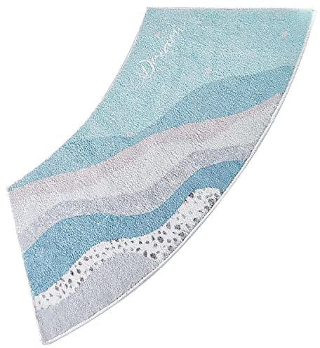 DFEO@MF Gebogene Duschmatte, 45 X 100 cm Duschvorleger, Duschvorleger Runddusche Aus Lammwolle, SaugfäHig/Maschinenwaschbar, Passt Prima Vor Die Dusche (Ocean)