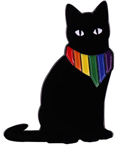 Tvoip LGBTQ Nœud papillon arc-en-ciel en émail Motif chat noir Gay Pride Épinglettes pour sacs à dos Broches sur vêtements, bijoux, accessoires cadeaux, alliage d'acier, Émail, métal, acier, alliage