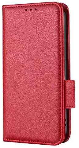 GOKEN Leder Folio Hülle für ZTE Blade A72 4G / V40 Vita, Flip Handyhülle mit Kartenfächer & Geldbeutel -rot