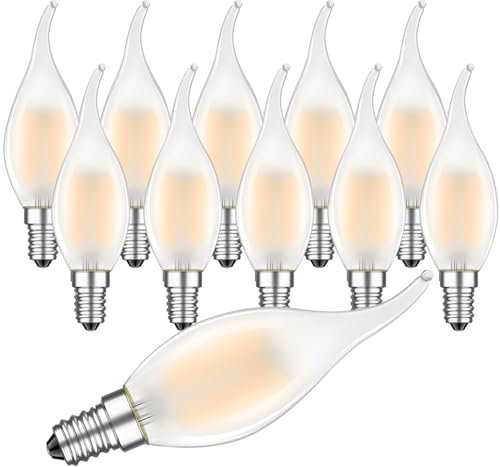 MZYOYO E14 LED Kerze Glühbirne Dimmbar, 4W LED Warmweiß Kerzenform 2700K, LED Kerze Windstoß für Kronleuchter,350 Lumen Ersetzt 35 Watt,Matt,10 Stück