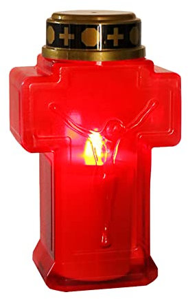 Bougie Solaire LED, Lanterne Funéraire pour Cimetière, Bougie Cimetiere Solaires Funéraire Rouge ou Blanc Forme de Croix, Lampe Funéraire pour Tombe avec Capteur Crépusculaire pour Cimetière