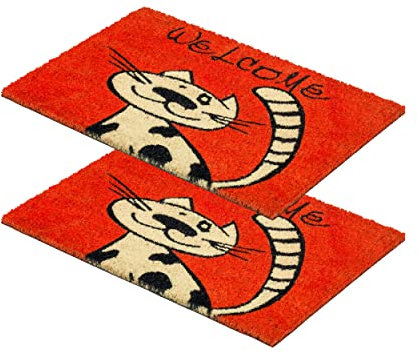 Carpido Fußmatte Kokos Katze – Türmatte 40x60 cm 2er Set – antibakterielle Matte – Kokosmatte mit Vinylrücken – natürliches Material – 100% Kokos
