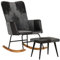 INLIFE Schaukelstuhl mit Hocker Schwarz Echtleder und Canvas,10.9kg,339710
