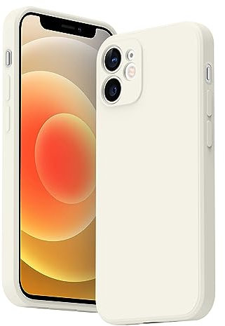 Meliya Coque Compatible pour iPhone 12 Mini 5.4”, Étui en Silicone avec Doublure en Microfibre Souple, Conception Spéciale de Bord Droit (Blanc)