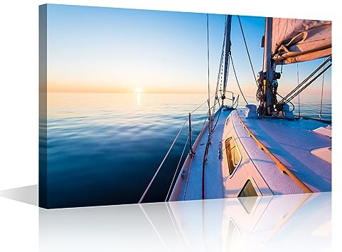 TISHIRON Sea Horizon Modernes Kunstwerk, luxuriöse Yachten, Bilder für Wohnzimmer, Segelboot, Segeln auf Meer, Wandkunst, Hausdekorationen, Poster und Drucke, fertig zum Aufhängen, für Büro, Zuhause,