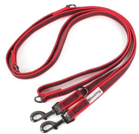 Wisedog 3m Rot doppelendige gummierte Hundeleine Leichtgewichtige Hands Free Leine für Hund rutschfeste Hands Free Hundeleine Fit für Spaziergänge Laufen Camping