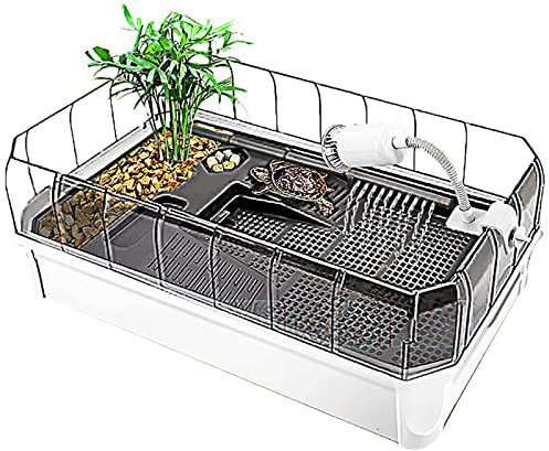 Schildkrötenbecken-Aquarium, Reptilienschildkröten-Lebensraum, Schildkröten-Aalplattform mit Pumpe, einfach zu wechselndes Wasser, See-Reptilien-Aquariumbecken mit Plattformpflanzen, Kunstst