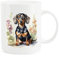 Purely Home Dachshund Flowers Mug - Dog Lover Dachshund Sausage Dog Owner Gift Present - Tea Coffee White Bone China Mug