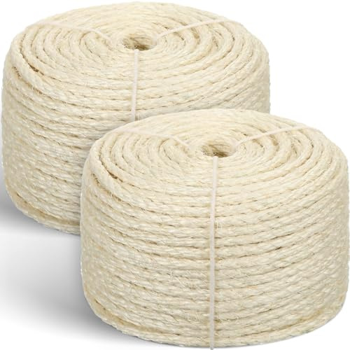Wowangce 2 Sisalseil für Katzenkratzer 1/4 Zoll x 61 m Katzenbaum Seil Katzenkratzbaum Seil Ersatzteile DIY Hanfschnur für Kätzchen Regale Bretter Möbel Indoor Katzen Turm Teppich, Weiß