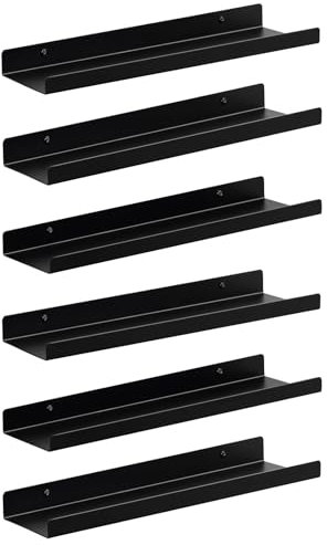 EUGAD Wandregal 6er Set, Hängeregal aus Metall, Schweberegal, Regal für Wand, Bilderleiste für Bilder Fotorahmen und Büchers, schwebendes Regal für Wohnzimmer Küche, schwarz