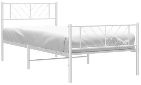 vidaXL Bettgestell mit Kopf- und Fußteil Metall Weiß 107x203 cm