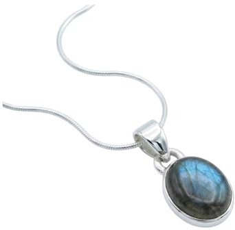 mantraroma echt Silberkette mit Labradorit Edelstein Damen Kettenanhänger 925 Sterlingsilber Halskette Geschenk