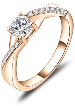 YL Verlobungsring Ehering 925 Sterling Silber mit April Geburtsstein Zirkonia Weiß Unendlichkeit Roségold Ring Solitärring für Damen(Größe 56)
