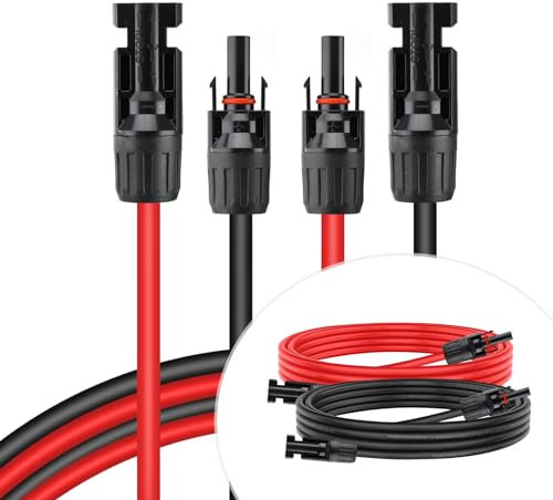 Câble d'extension solaire 6mm²/10AWG, Câble solaire 5m/16.4FT avec connecteur femelle et mâle Kit de câble pour panneau solaire Câble photovoltaïque pour panneaux solaires Systèmes photovoltaïques