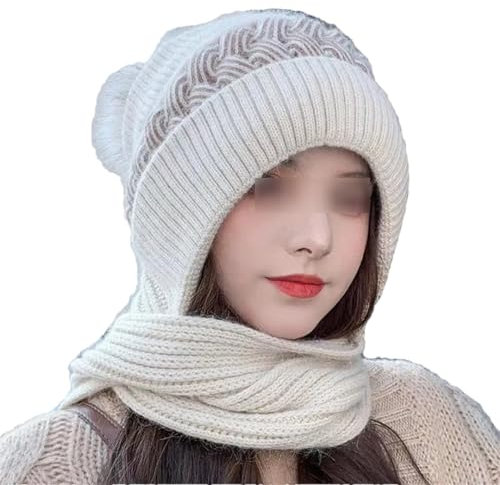 Frauen Winter Warme Beanies Mütze Schal Set Strickmütze Zweiteilige Damen Wollmütze Schal Eine Mütze, weiß, Einheitsgröße