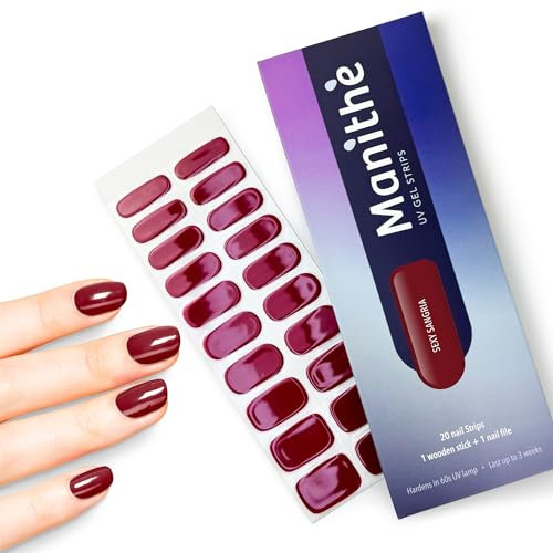 Manithè - Smalto colore bordeaux (Sexy Sangria) - Smalto Adesivo Gel UV - Pellicola per Unghie Autoadesiva - Manicure Semipermanente - Nail Wraps Gel UV - Kit 20 PCS
