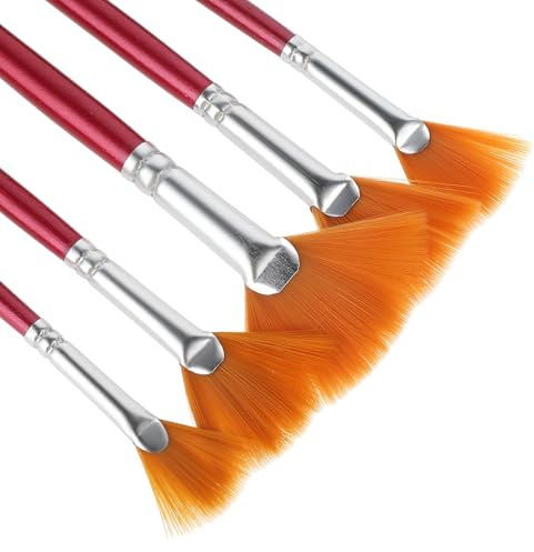 Juego de 5 pinceles de pintura acrílica roja, pincel de abanico con mangos largos de madera, pincel de nailon antidesprendimiento para pintura acrílica, pintura al óleo y acuarela