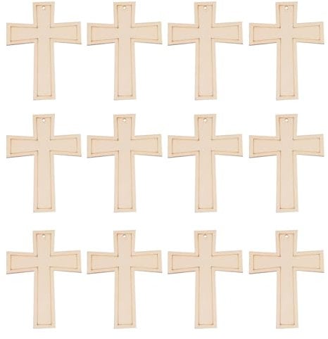 Operitacx 12 Stück Kreuz-Holz-Hängeornamente Kreuzförmige Holz-Diy-Bastelausschnitte Holzscheiben Verzierungen Mit Loch Für Geburtstag Ostern Halloween Weihnachten