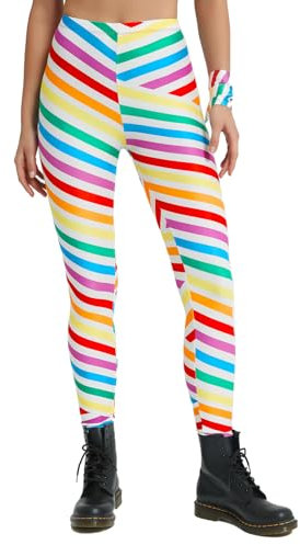 sissycos Damen 80er Neon Leggings Pants, Yoga Druck Print Bequem Fauen Laufhosen(Stolz Diagonale,M)