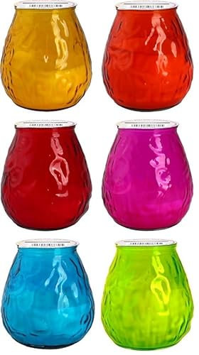 Gartenkerzen im Glas Party Time Windlichtglass Outdoor Dekoration für Terrasse und Balkon 6 Stück Mix Farben Brendauer ca. 40 Stunden