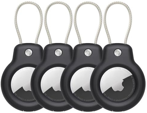 SPGUARD Kompatibel mit Apple AirTag Anhänger Secure Halter mit Kabel, 4er Pack Air Tag Lock Case Schlüsselanhänger Schlüsselring Hülle Gepäckanhänger für Schlüssel, Gepäck & mehr