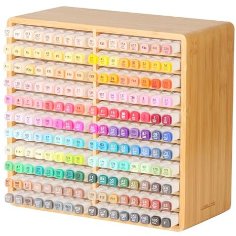 walowalo Marker-Organizer, Für 176 Marker, Marker-Halter Aus Bambus, Künstlerbedarf-Bleistift-Aufbewahrungs-Organizer Mit 22 Fächern, All-in-One-Marker-Aufbewahrung Stifte Organizer