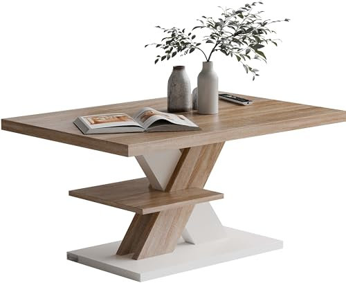 Casaria® Couchtisch Weiß Eiche Holz Stauraum Ablage Kratzfest Modern Rechteckig 50kg Belastbar Beistelltisch Wohnzimmer Couch Tisch Detroit 90x60cm