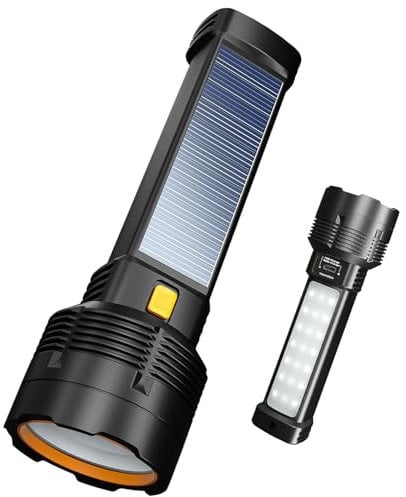 E-SHIDAI Lampe Torche LED Ultra Puissante, Lampe de poche LED rechargeable à énergie solaire, éclairage lumineux pour la maison et le camping, alimentation d'urgence, câble de charge USB