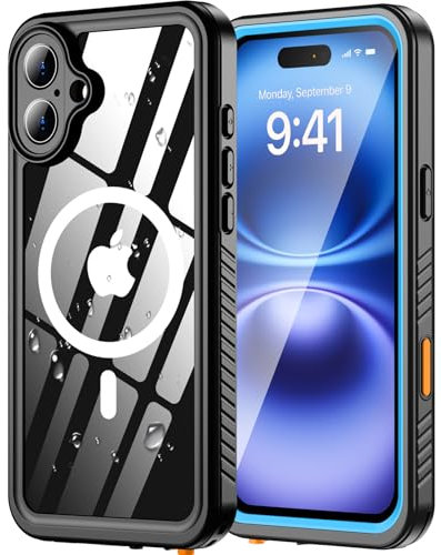 Oterkin Magnetic for iPhone 16 Case[IP68 Waterproof][Built in Screen & Camera Protector][Fit for Magsafe], 360° Full Body Sealed Protective Dustproof Shockproof Underwater Case for iPhone 16, Blue