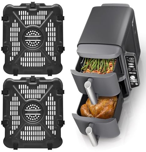 GWYXC Air Fryer Replacement Parts for Ninja SL400UK 9.5L SL300UK 7.6L Double Stack XL 2-Basket Air Fryer, 2 PCS Food Grade Accessories Grill Pan Plate Crisper Plate Rack Tray with Rubber Bumpers