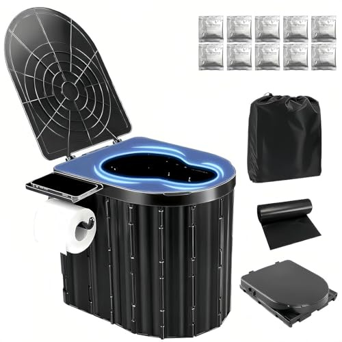 UOPBYEA Tragbare Campingtoilette für Erwachsene mit Urin-Gel & auslaufsicheren Beuteln und breiterem Sitz, waschbares tragbares Töpfchen für Camping, Zelt, Outdoor, Reisen, Wohnmobil, Auto, Strand