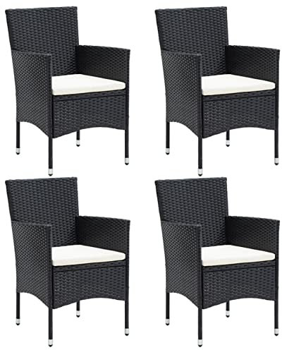 Sufrk Garten-Essstühle 4 STK. Poly Rattan Schwarz Massivholz Akazie Stapelstuhl Garten