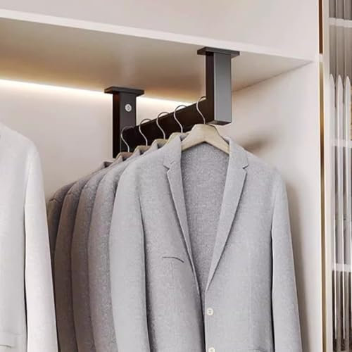 WhamtL Kleiderstange Schrank Robuste Kleiderstange aus Aluminium zur Montage Oben, Schwarze Kleiderstange mit Halterung, Höhenverstellbare Garderobenstange(35cm(13 3/4))